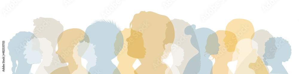 People of different ethnicities stand side by side together. Flat vector illustration.