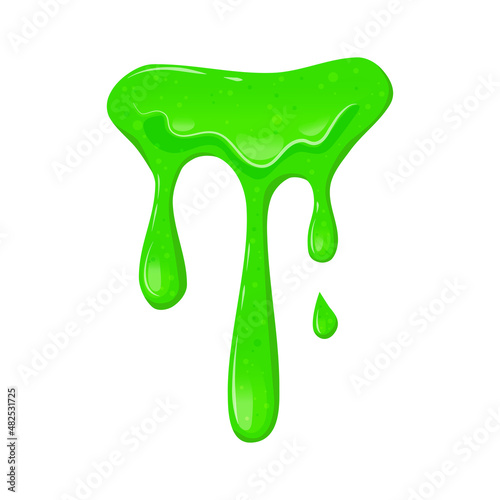 Green dripping slime. Viscous liquid spill. Vector cartoon illustration