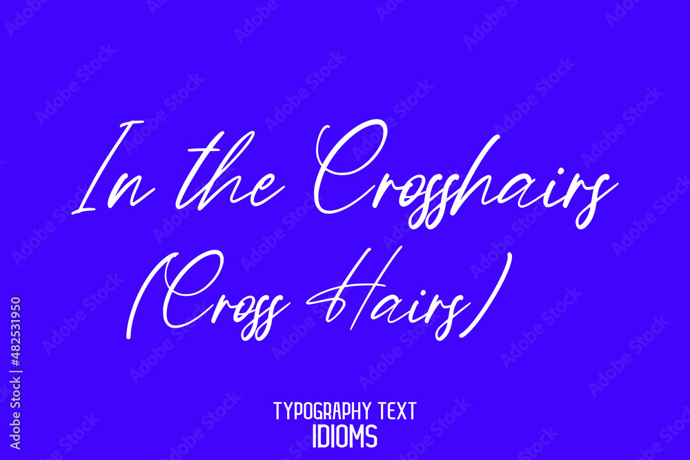 In the Crosshairs (Cross Hairs) Elegant Phrase Cursive Typographic Text idiom on Blue Background