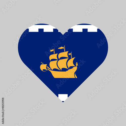 vector illustration icon. heart symbol icon with quebec city flag isolated on gray background
