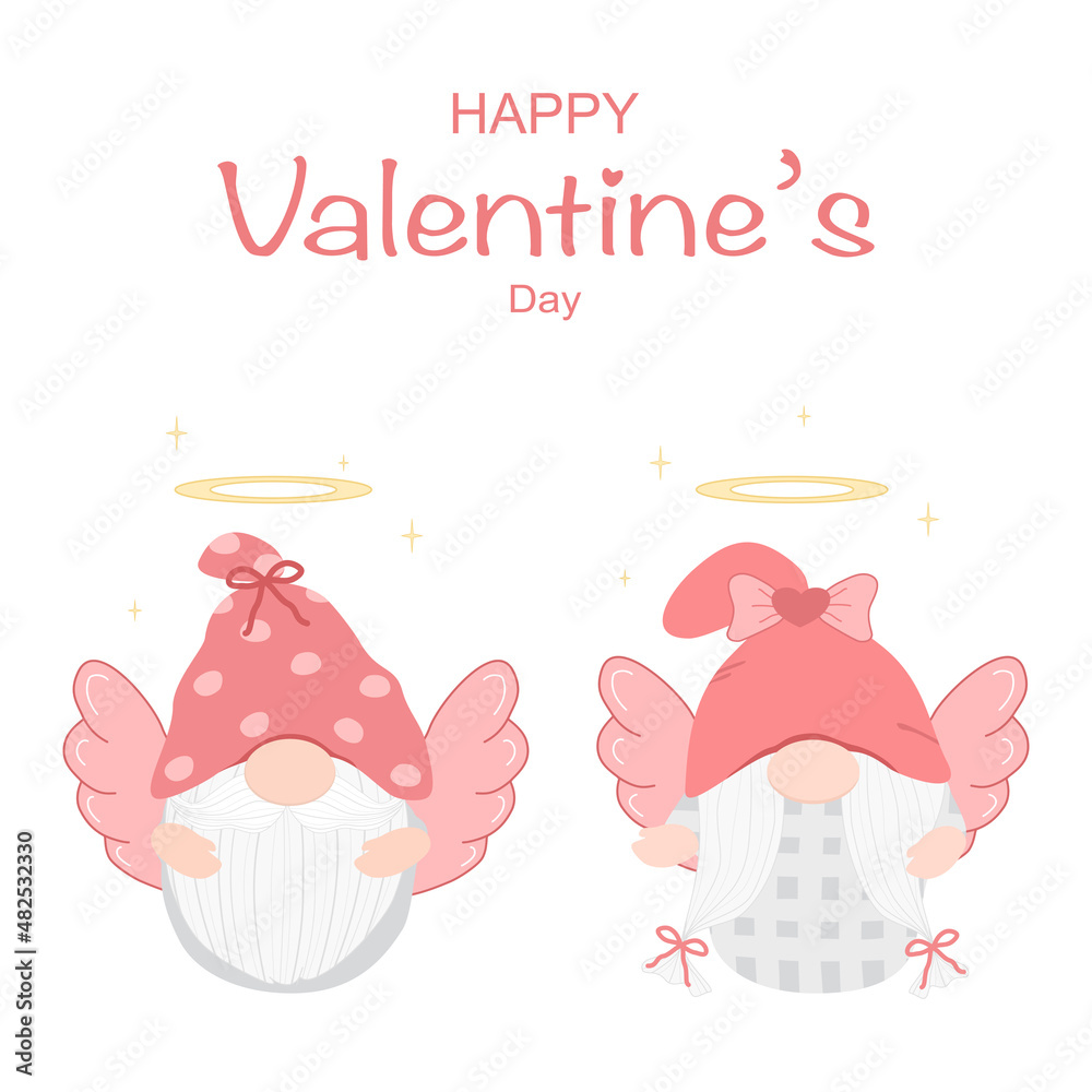Obraz premium Vector - Cute two cupid Gnomes. Cartoon style. Happy Valentine's day concept.