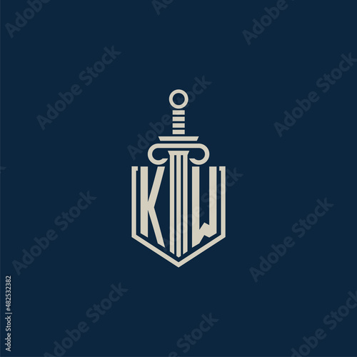 KW initial logo monogram with shield and sword style design for law firm,wall mural simple