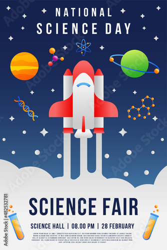 gradient national science day vertical poster banner for science fair template