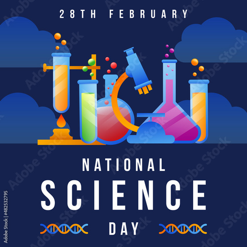 national science day illustration gradient color with tools of laboratory