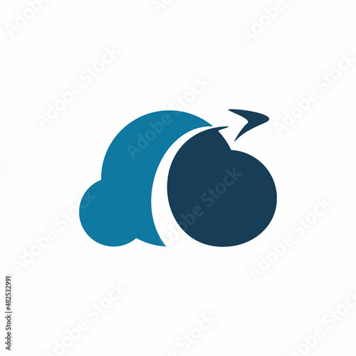 blue cloud arrow aero motion plane logo design