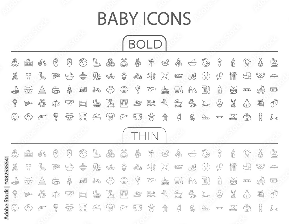Baby flat thin line related icon set for web and mobile applications