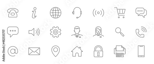 Business Card Icons. Name, Phone, Mobile, Location, Place, Mail, Fax, Web. Contact Us, Information, Communication. Illustration for Web Site or Mobile App. Related Line Icons
