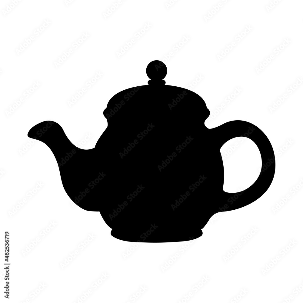 Illustration of a silhouette of a teapot in the form of a badge, icon tea pot, herbal brew, boiling water, isolated on a white background. Vector graphics Illustration of a silhouette of a teapot in the form of a badge, icon tea pot, herbal brew, boiling water, isolated on a white background. Vector graphics