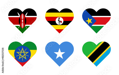 Free Download heart icon set. kenya, uganda, south sudan, ethiopia, somalia and tanzania flags. vector illustration isolated on white background - GFXLoad