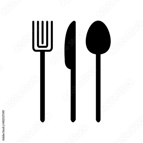 Illustration of cutlery, fork, knife and spoon as icons isolated on white background. Vector graphics