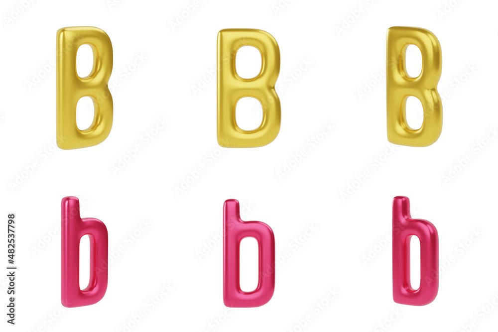 Gold and red Letter B on white background. Uppercase and lowercase. 3d render illustration Gold and red Letter B on white background. Uppercase and lowercase. 3d render illustration
