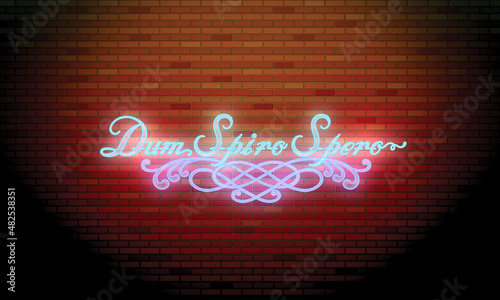 neon alphabet design dum spiro spero wings brick background photo