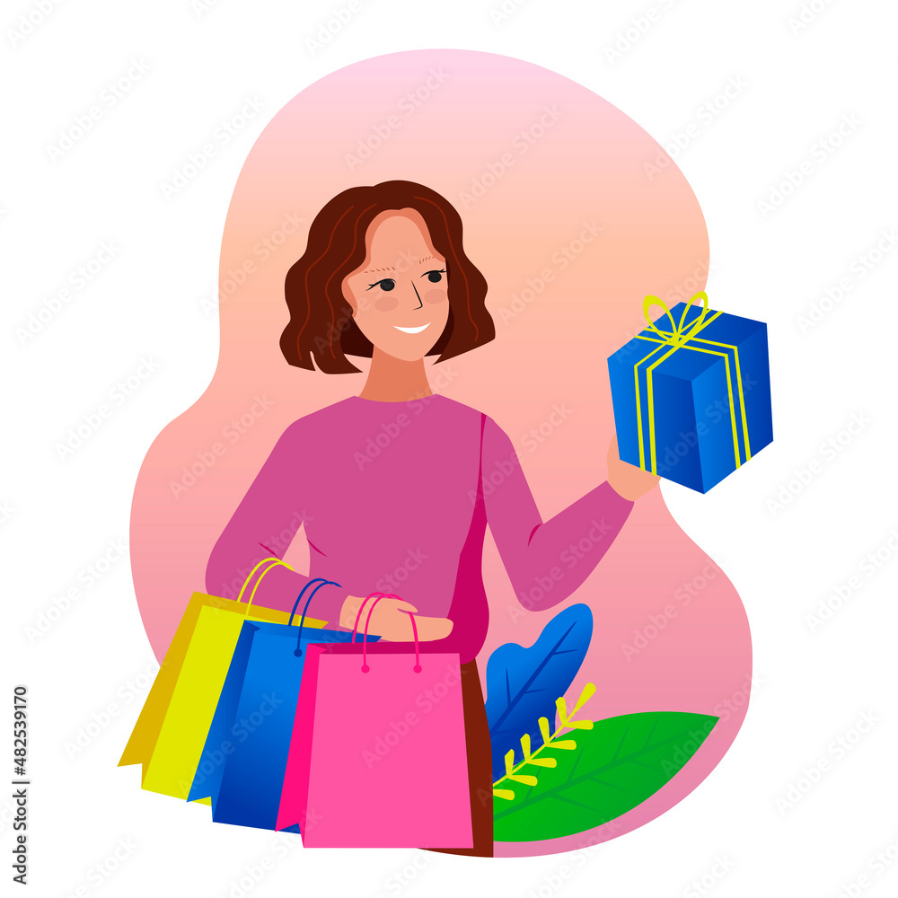 Young beautiful woman do shopping and holding a gift. Young beautiful woman do shopping and holding a gift.