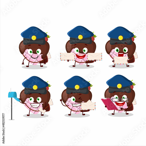 A picture of cheerful strawberry chocolate love postman cartoon design concept