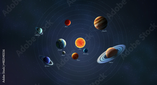 solar system planets pattern vector illustration circle orbit black background 태양계 일러스트 고화질