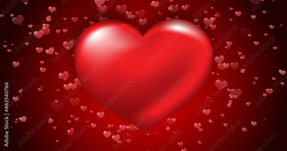 Valentine's Day Background with a love heart. Red flying hearts are isolated in the background. 