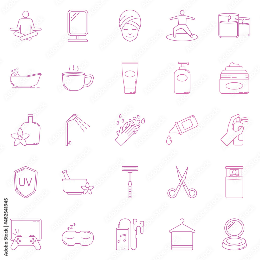 Best Collection of Self Care Icons with Outline Style Includes Yoga, Meditation, Face Mask, Shower, Lotion, Tea. Perfect for Websites, Advertisements, Banners, Posters, Billboards, Templates, Logos. Best Collection of Self Care Icons with Outline Style Includes Yoga, Meditation, Face Mask, Shower, Lotion, Tea. Perfect for Websites, Advertisements, Banners, Posters, Billboards, Templates, Logos.