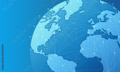 earth global network connection america europe  blue background