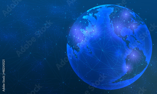 earth global network connection pacipic asia deep blue background