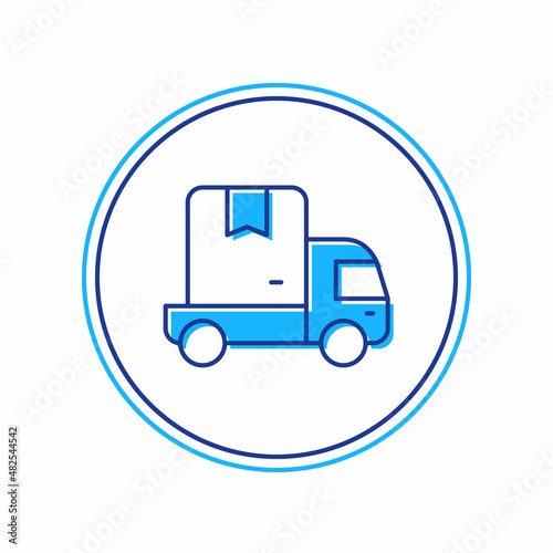 Filled outline Delivery cargo truck vehicle icon isolated on white background. Vector