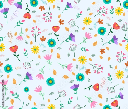 seamless flowers and leaves spring vector background. © soleh
