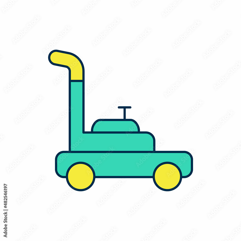Naklejka premium Filled outline Lawn mower icon isolated on white background. Lawn mower cutting grass. Vector