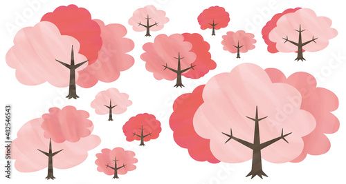 春の桜の木　手描き風　ベクターイラスト