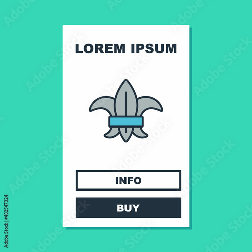 Filled outline Fleur de lys or lily flower icon isolated on turquoise background. Vector