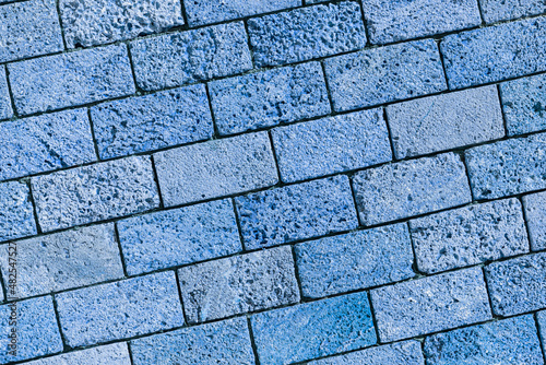 Decorative diagonal brick wall in blue