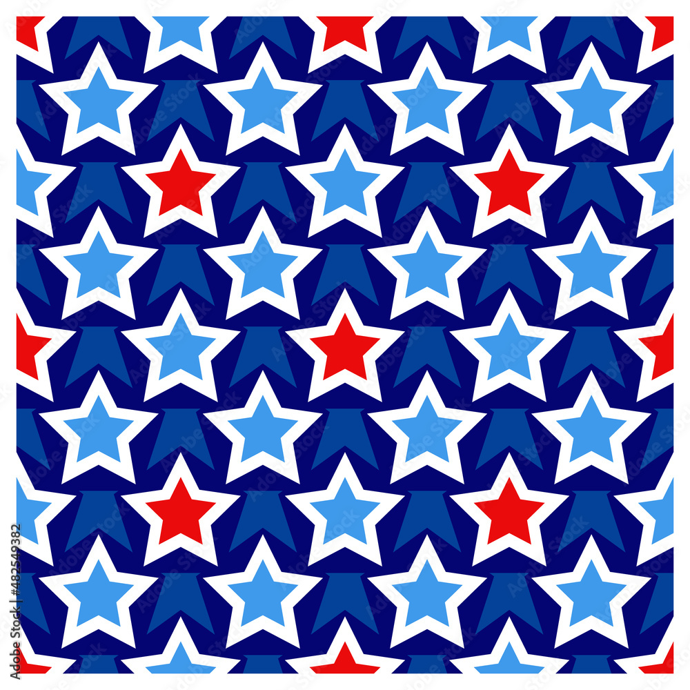 Red white and blue stars seamless pattern. Vector illustrations