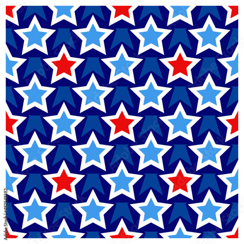 Red white and blue stars seamless pattern. Vector illustrations