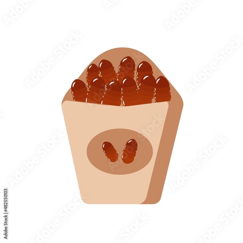 silkworm larva fried on a skewer Asian food delicacy vector drawing