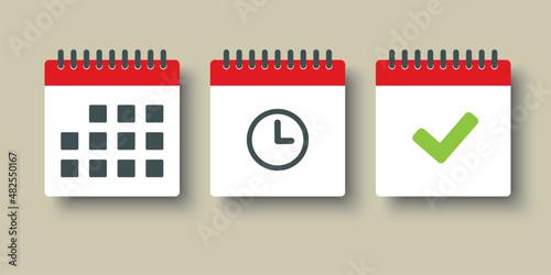 Set icons page calendar - schedule, time and done photo