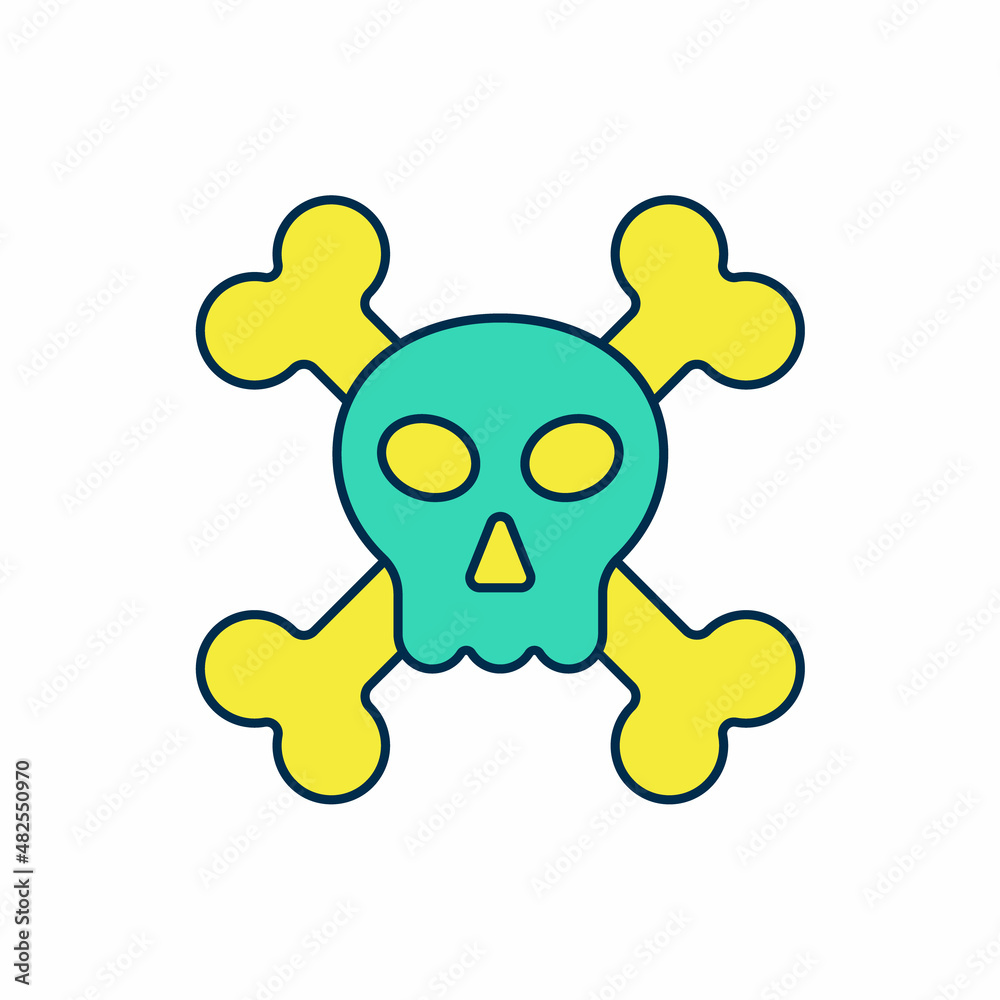 Obraz premium Filled outline Skull on crossbones icon isolated on white background. Happy Halloween party. Vector