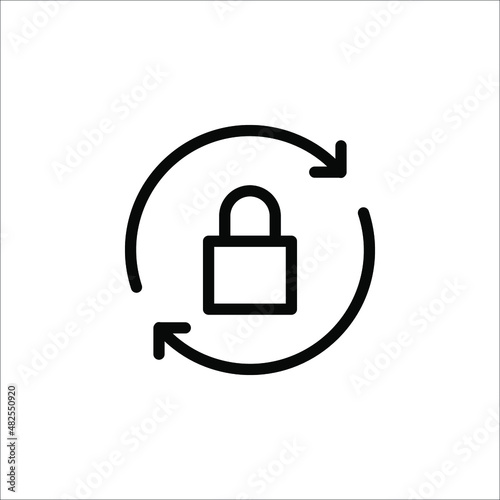 Black round lock reload icon, simple secure key protection flat design vector illustration on white background