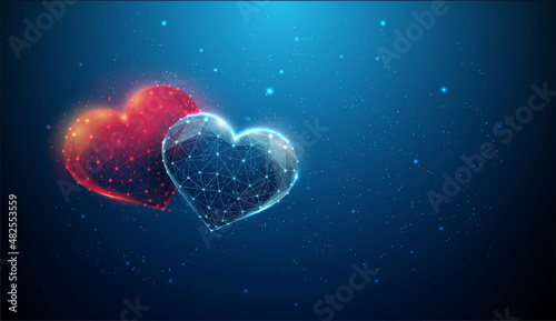 Abstract blue and red hearts. Happy Valentine's day card