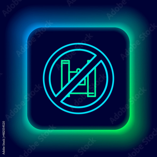 Glowing neon line Say no to plastic bags poster icon isolated on black background. Disposable cellophane and polythene package prohibition sign. Colorful outline concept. Vector