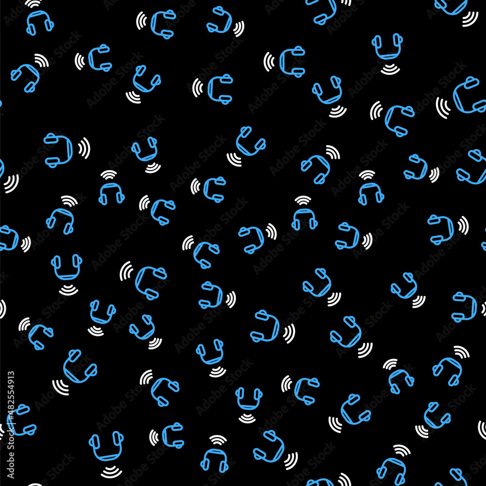 Line Smart headphones system icon isolated seamless pattern on black background. Internet of things concept with wireless connection. Vector Line Smart headphones system icon isolated seamless pattern on black background. Internet of things concept with wireless connection. Vector