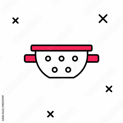Filled outline Kitchen colander icon isolated on white background. Cooking utensil. Cutlery sign. Vector