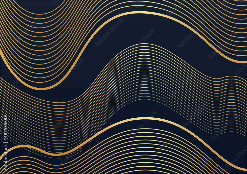 Luxury black gold wave line background. Abstract decoration, golden pattern vector illustration. Black and gold waves background template, geometric shapes, modern minimal banner. Luxury black gold wave line background. Abstract decoration, golden pattern vector illustration. Black and gold waves background template, geometric shapes, modern minimal banner.