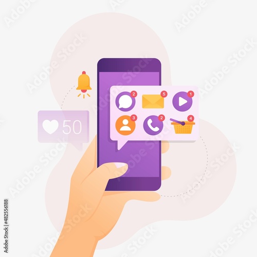 Vector illustration of Notification of some applications in smartphone design Concept