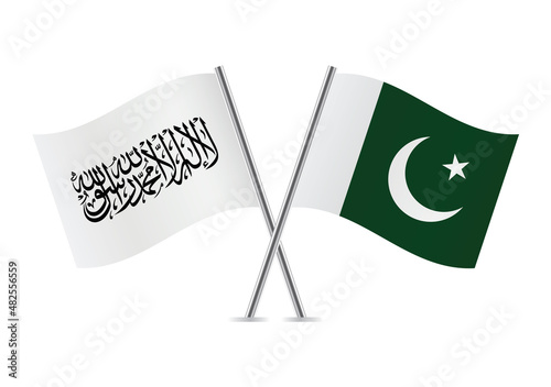 Afghanistan and Pakistan flags. Afghanistan in the power of the Taliban and Pakistani flags isolated on white background. Vector illustration.