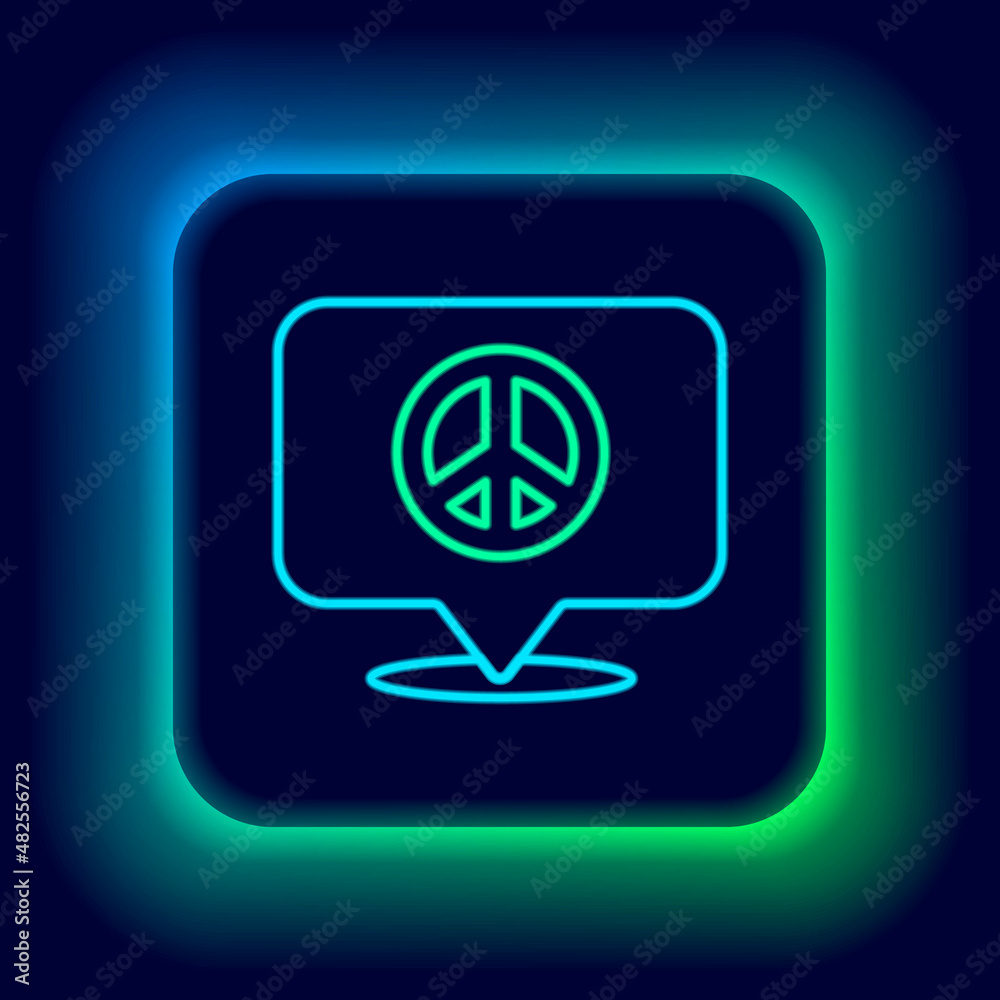 Glowing neon line Location peace icon isolated on black background. Hippie symbol of peace. Colorful outline concept. Vector Glowing neon line Location peace icon isolated on black background. Hippie symbol of peace. Colorful outline concept. Vector