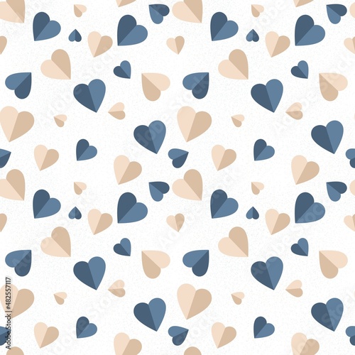 14th February saint Valentine’s Day seamless pattern with blue and beige hearts