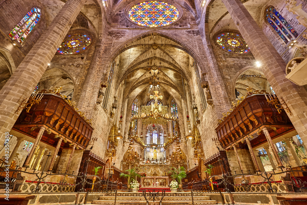 Palma de Mallorca cathedral indoor. Balearic islands. Spain - obrazy, fototapety, plakaty 