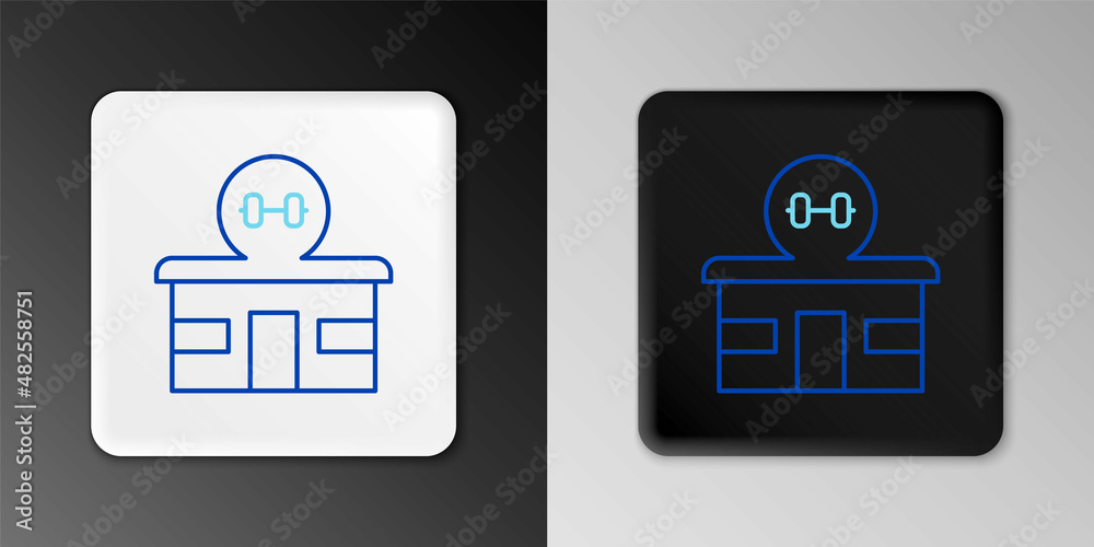 Line Gym building icon isolated on grey background. Sport club. Colorful outline concept. Vector Line Gym building icon isolated on grey background. Sport club. Colorful outline concept. Vector