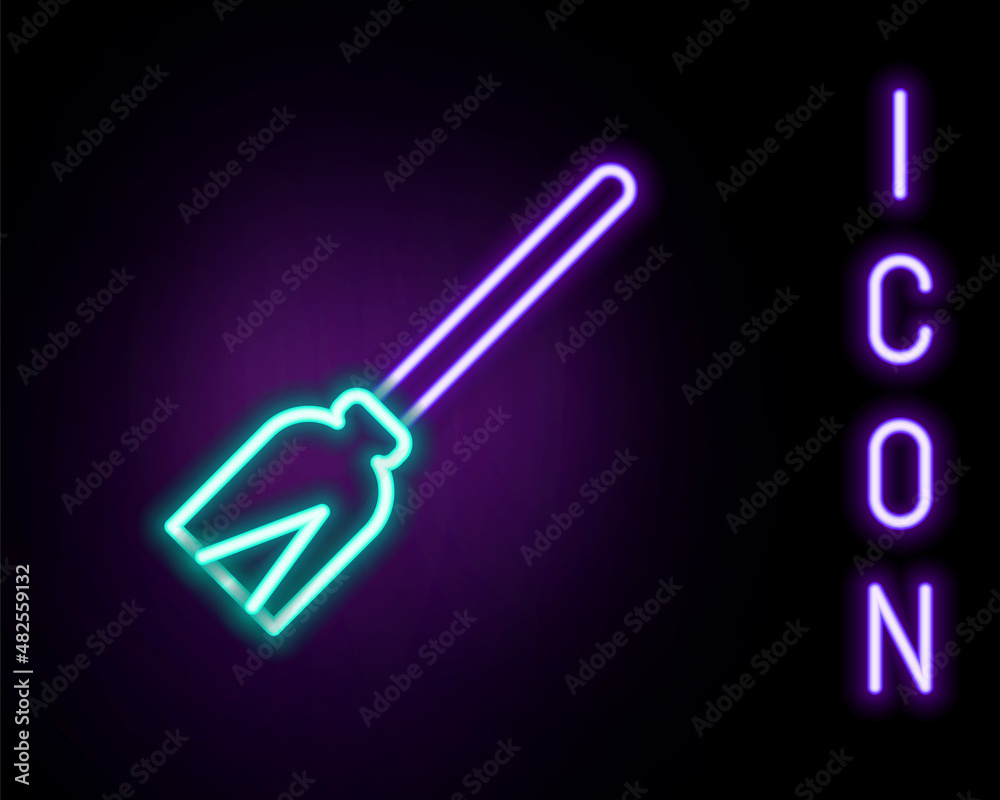 Glowing neon line Handle broom icon isolated on black background. Cleaning service concept. Colorful outline concept. Vector Glowing neon line Handle broom icon isolated on black background. Cleaning service concept. Colorful outline concept. Vector