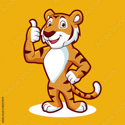 Cartoon tiger mascot giving thumb up #482559179