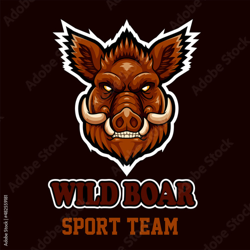 Cartoon wild boar head mascot design