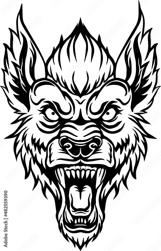Cartoon werewolf head mascot design